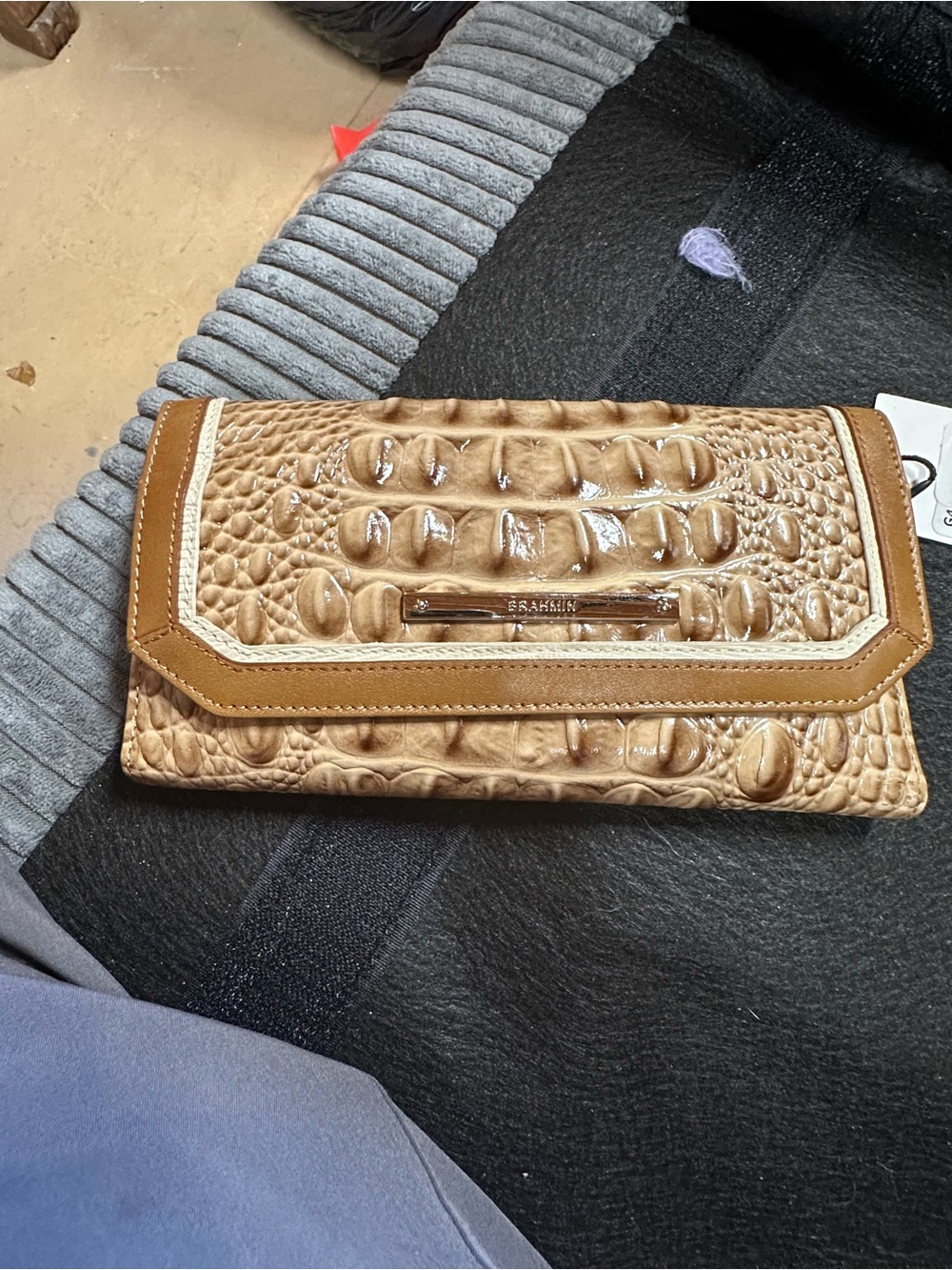Brahmin Cognac Croc-Embossed Leather Flap Clutch